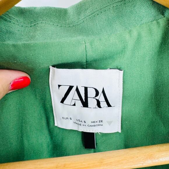 Zara Women’s Green Linen Blend Blazer Size Small Oversized Workwear Layering - Picture 3 of 6